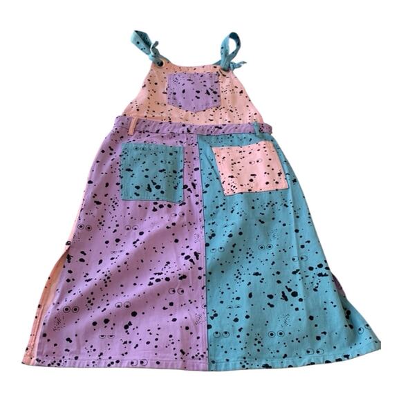 Lazy Oaf X Studio Arhoj Paint Splatters Pink Blue Purple Color block Denim Dress - Picture 4 of 13